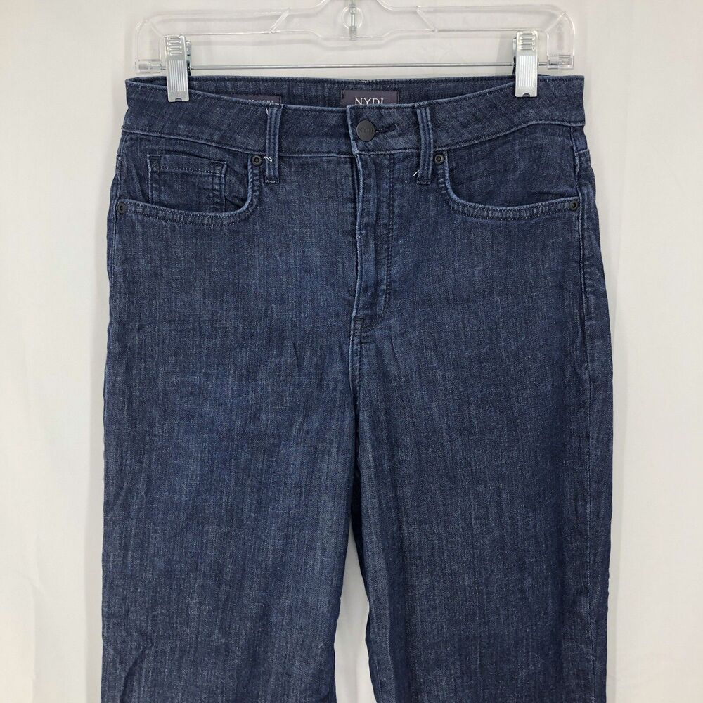 NYDJ Lift Tuck Relaxed Straight Mid Rise Dark Blue Stretch Denim Jeans 2 (29x28)